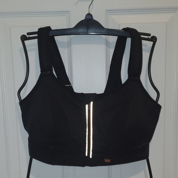 Black Sports Bra with Zipper Closure and Racerback Design - Picture 1 of 6